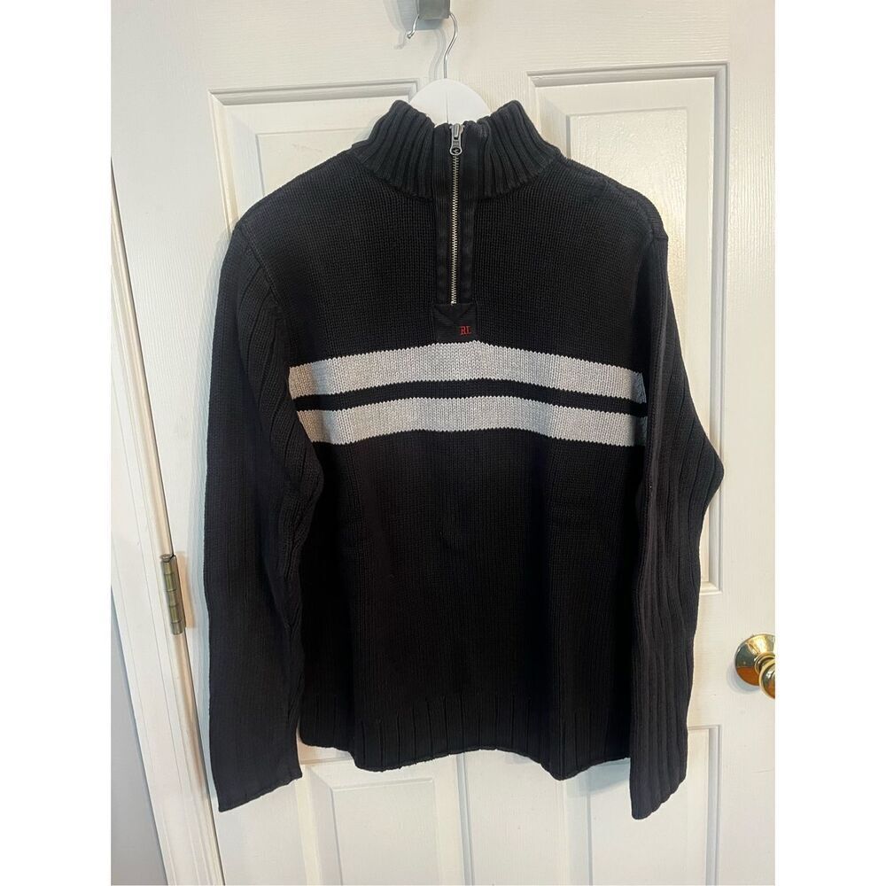 Vintage Polo Jeans Co. Black & Gray Quarter Zip Sweater sz L EUC